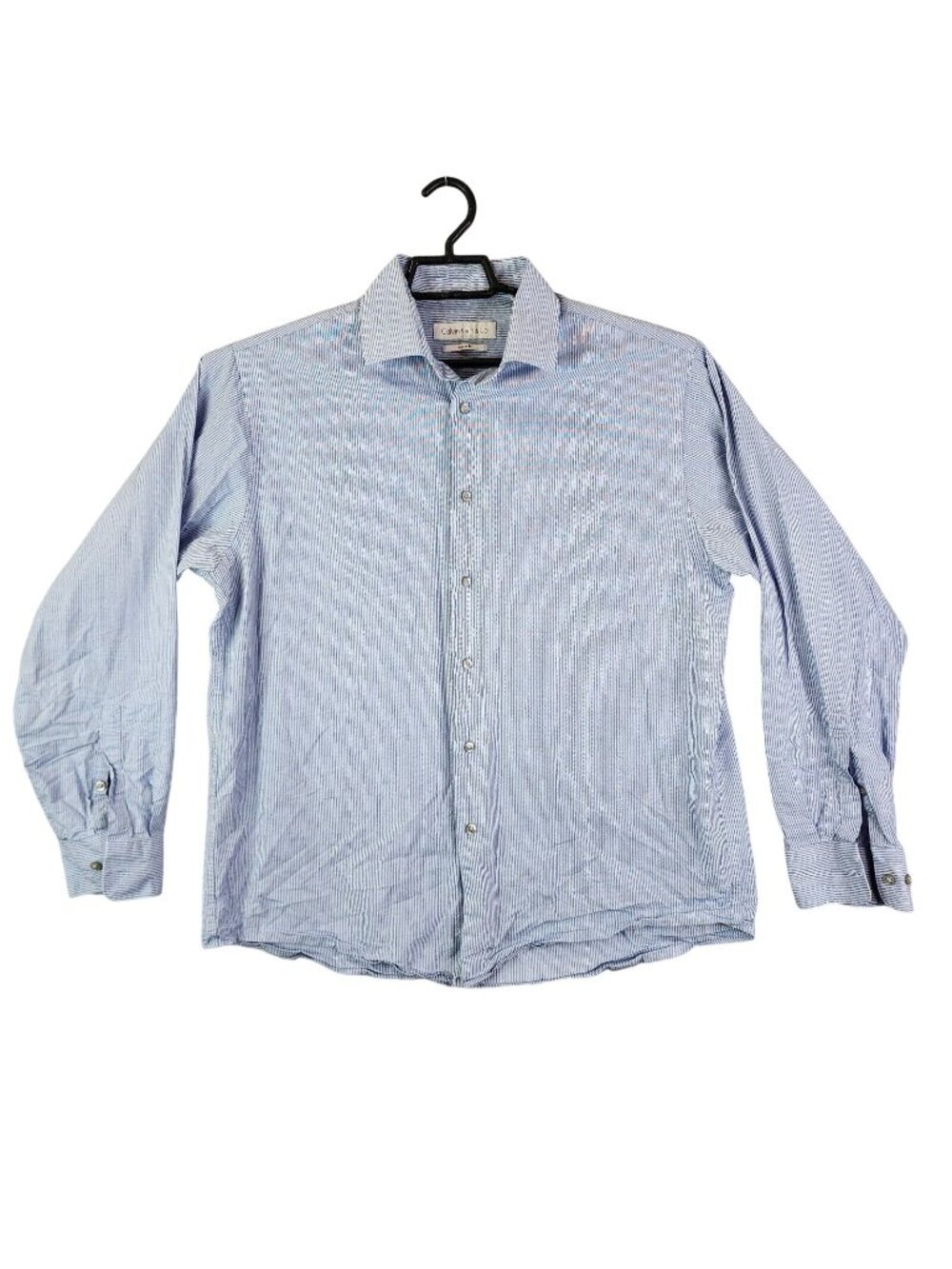 Mens Calvin Klein White & Blue Striped Button Up Shirt Long Sleeve Reg Fit L